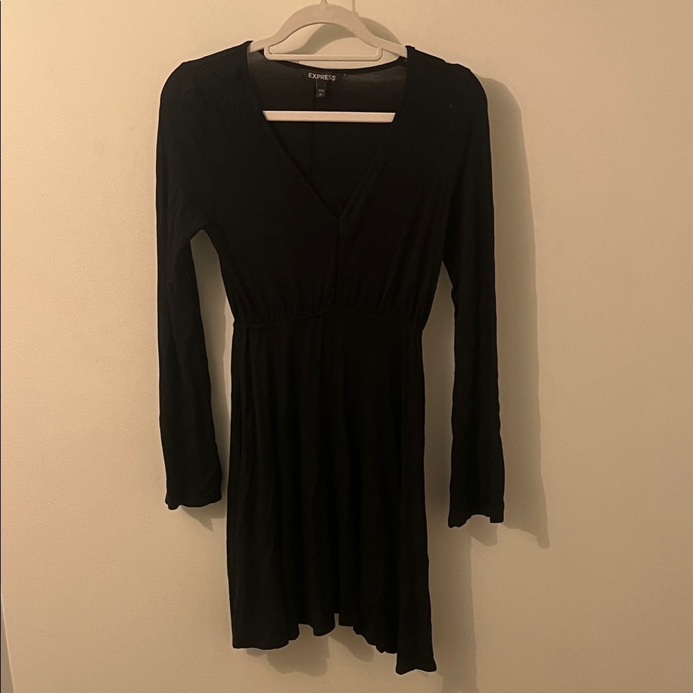 Express Black V-Neck Long Sleeve Dress w/ Bell Sleeves